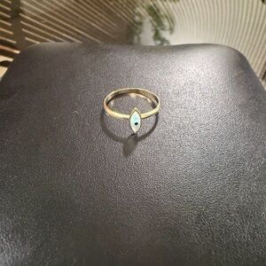 Evil Eye Gold Ring with Mother of Pearl Turquoise Inlay